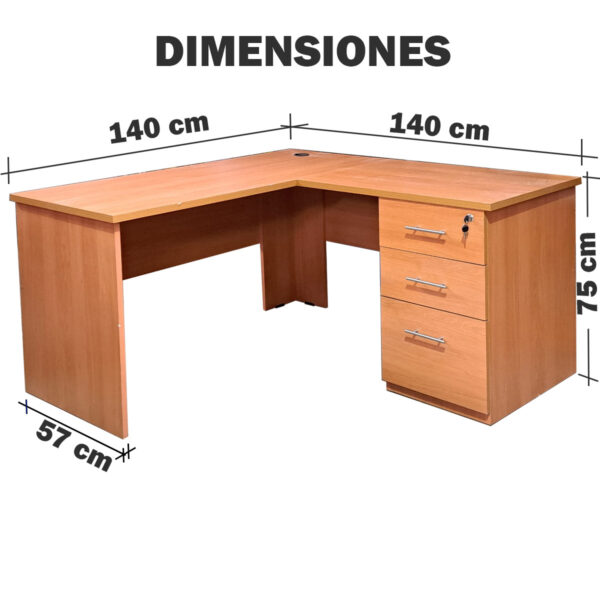 Mueble Estación de trabajo de melamina peral con 3 cajones - Imagen 2