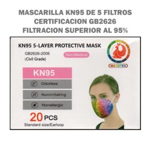 Mascarilla KN95 de adultos con diseño Marca MARUTEX caja 20 Unid.