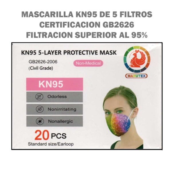 Mascarilla KN95 de adultos con diseño Marca MARUTEX caja 20 Unid.